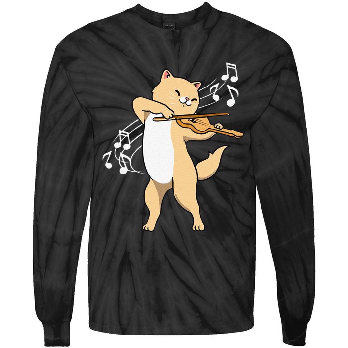 Funny Cat Playing Violin Giftt Cool Violinist Gift Tie-Dye Long Sleeve Shirt