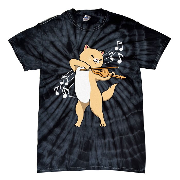 Funny Cat Playing Violin Giftt Cool Violinist Gift Tie-Dye T-Shirt