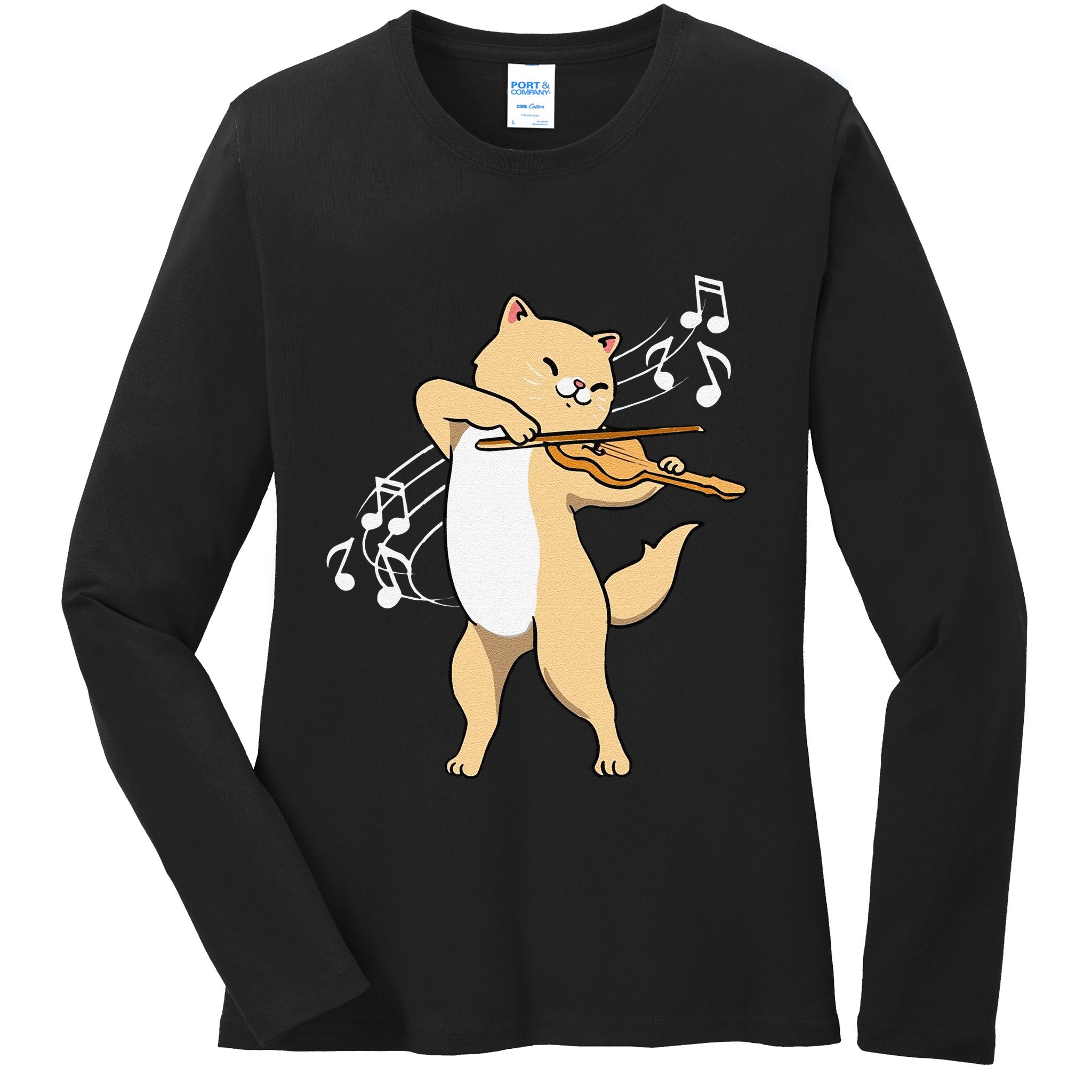 Funny Cat Playing Violin Giftt Cool Violinist Gift Ladies Long Sleeve Shirt