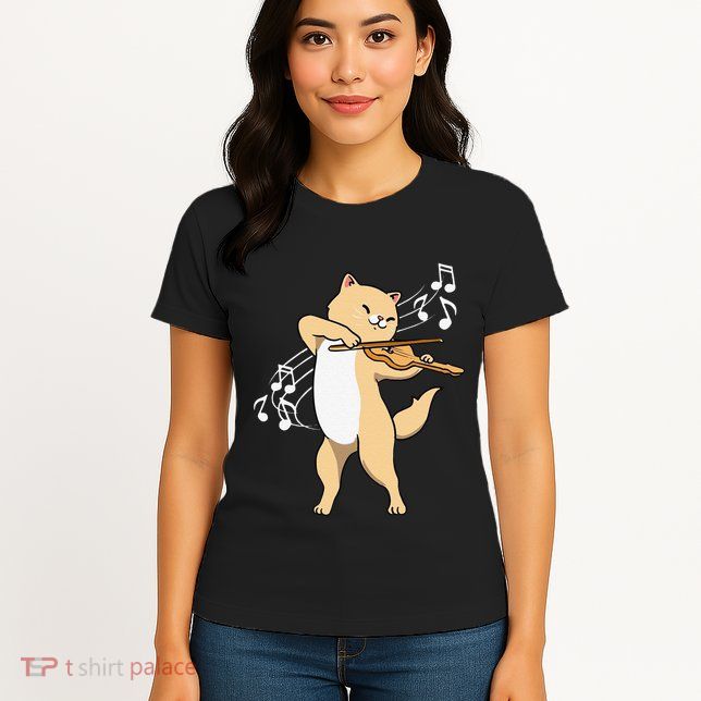 Funny Cat Playing Violin Giftt Cool Violinist Gift Womens T-Shirt