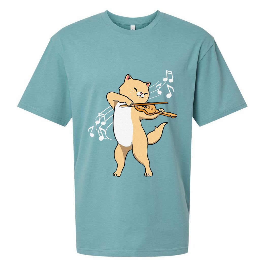 Funny Cat Playing Violin Giftt Cool Violinist Gift Sueded Cloud Jersey T-Shirt