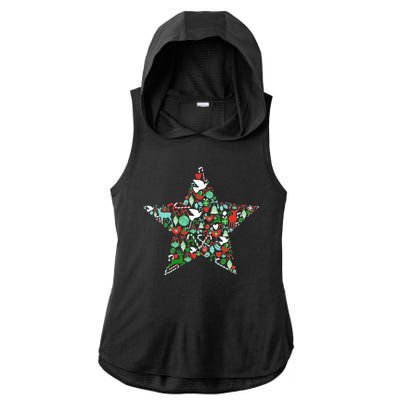 Festive Christmas Pattern Star Ladies PosiCharge Tri-Blend Wicking Draft Hoodie Tank