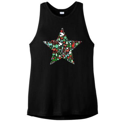 Festive Christmas Pattern Star Ladies PosiCharge Tri-Blend Wicking Tank