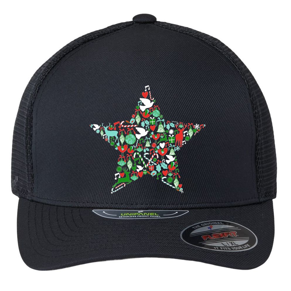 Festive Christmas Pattern Star Flexfit Unipanel Trucker Cap