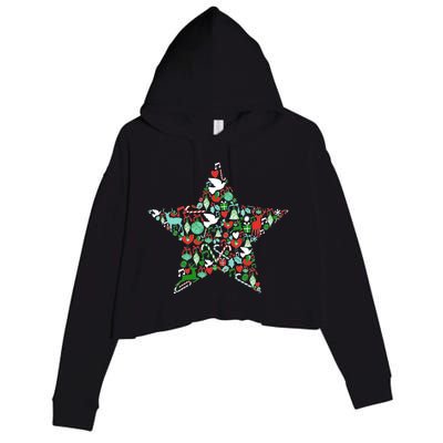 Festive Christmas Pattern Star Crop Fleece Hoodie