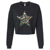 Festive Christmas Pattern Star Cropped Pullover Crew