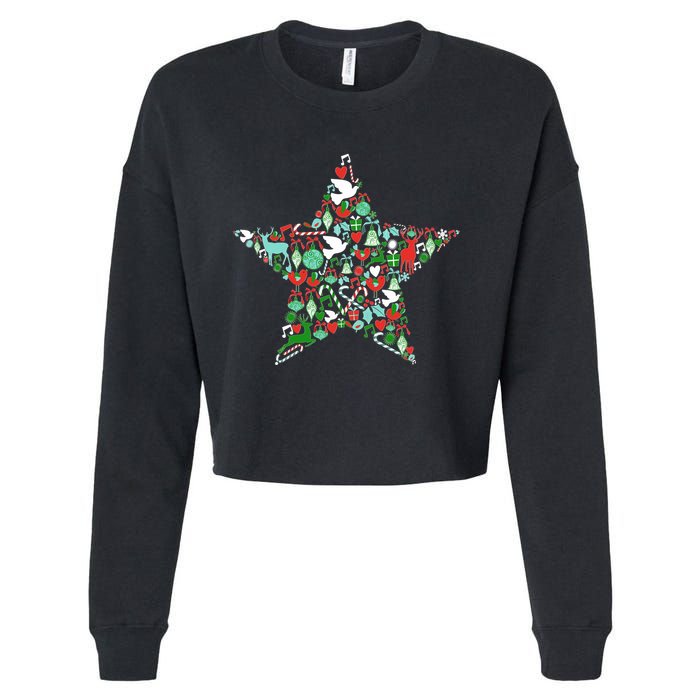 Festive Christmas Pattern Star Cropped Pullover Crew
