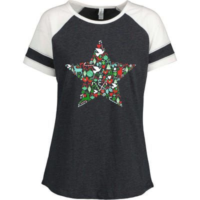 Festive Christmas Pattern Star Enza Ladies Jersey Colorblock Tee