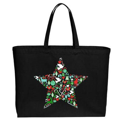 Festive Christmas Pattern Star Cotton Canvas Jumbo Tote