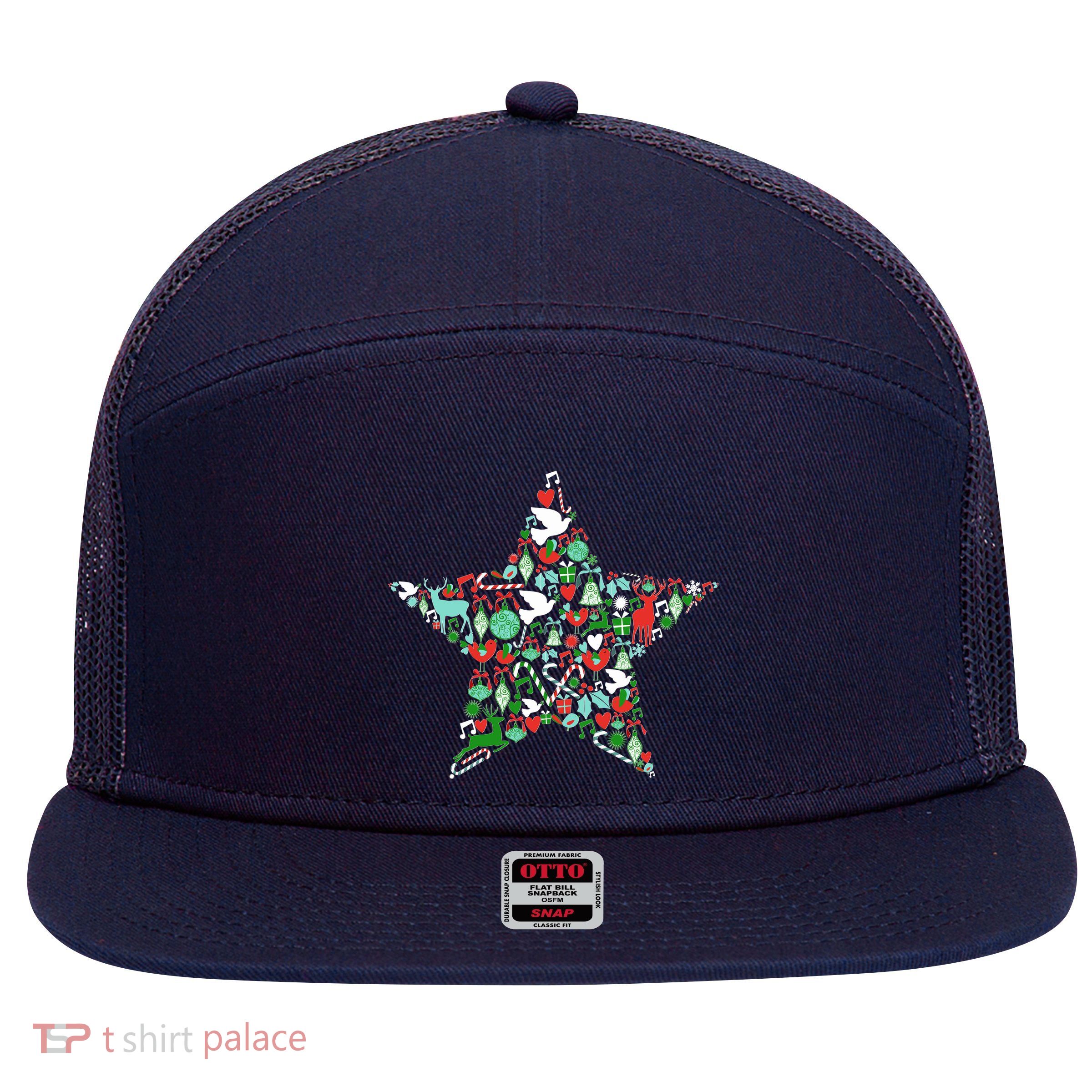 Festive Christmas Pattern Star 7 Panel Mesh Trucker Snapback Hat