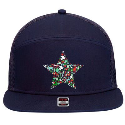 Festive Christmas Pattern Star 7 Panel Mesh Trucker Snapback Hat