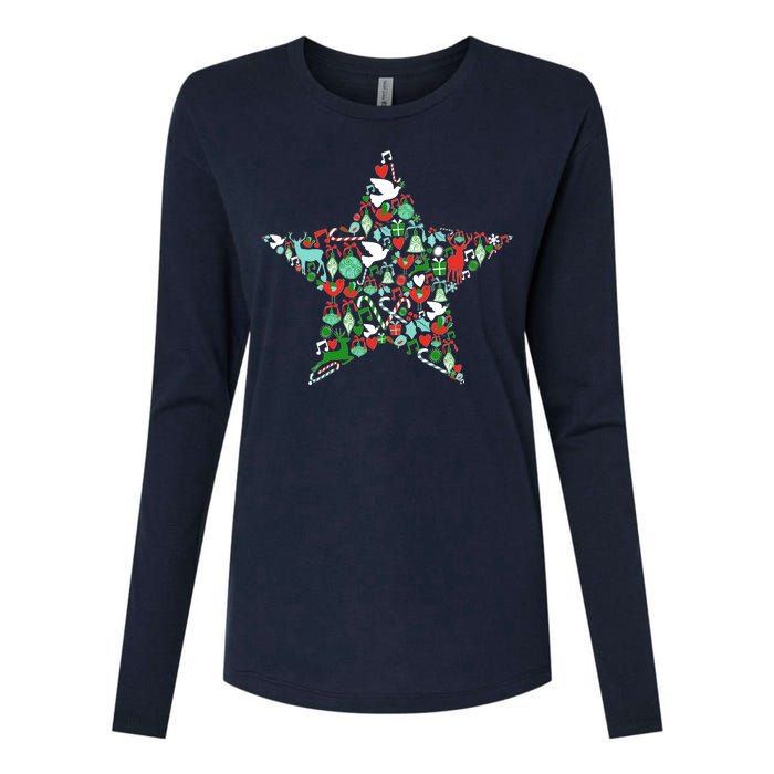 Festive Christmas Pattern Star Womens Cotton Relaxed Long Sleeve T-Shirt