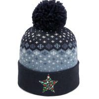 Festive Christmas Pattern Star The Baniff Cuffed Pom Beanie