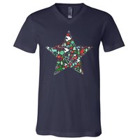 Festive Christmas Pattern Star V-Neck T-Shirt