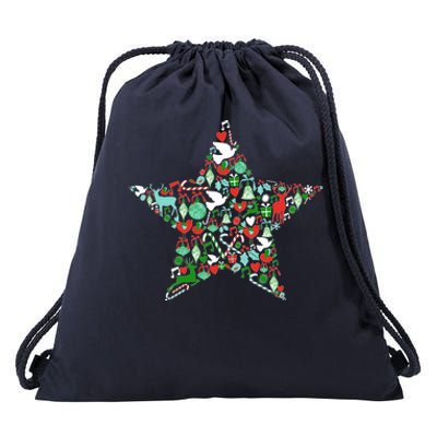 Festive Christmas Pattern Star Drawstring Bag