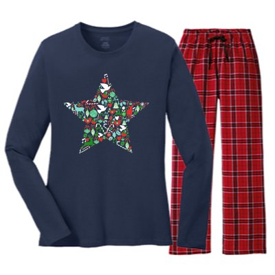 Festive Christmas Pattern Star Women's Long Sleeve Flannel Pajama Set 