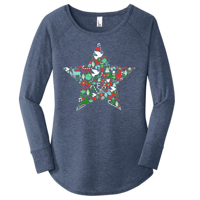 Festive Christmas Pattern Star Women's Perfect Tri Tunic Long Sleeve Shirt