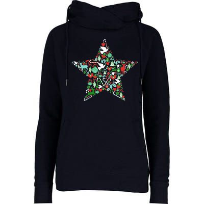 Festive Christmas Pattern Star Womens Funnel Neck Pullover Hood