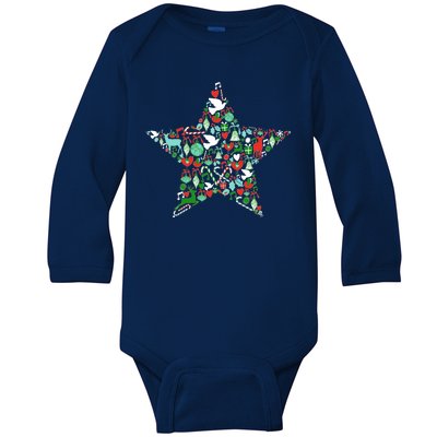 Festive Christmas Pattern Star Baby Long Sleeve Bodysuit