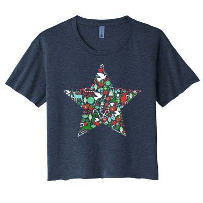 Festive Christmas Pattern Star Women's Crop Top Tee