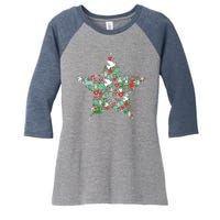 Festive Christmas Pattern Star Women's Tri-Blend 3/4-Sleeve Raglan Shirt