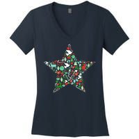 Festive Christmas Pattern Star Women's V-Neck T-Shirt