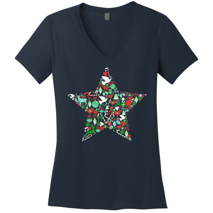 Festive Christmas Pattern Star Women's V-Neck T-Shirt