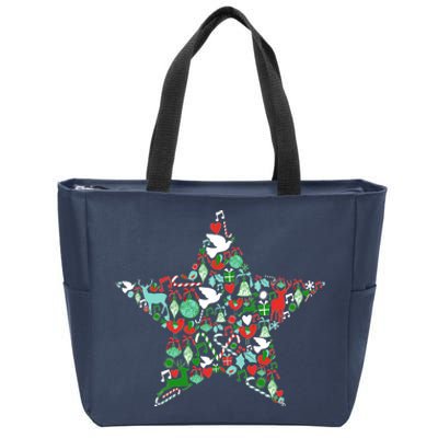 Festive Christmas Pattern Star Zip Tote Bag