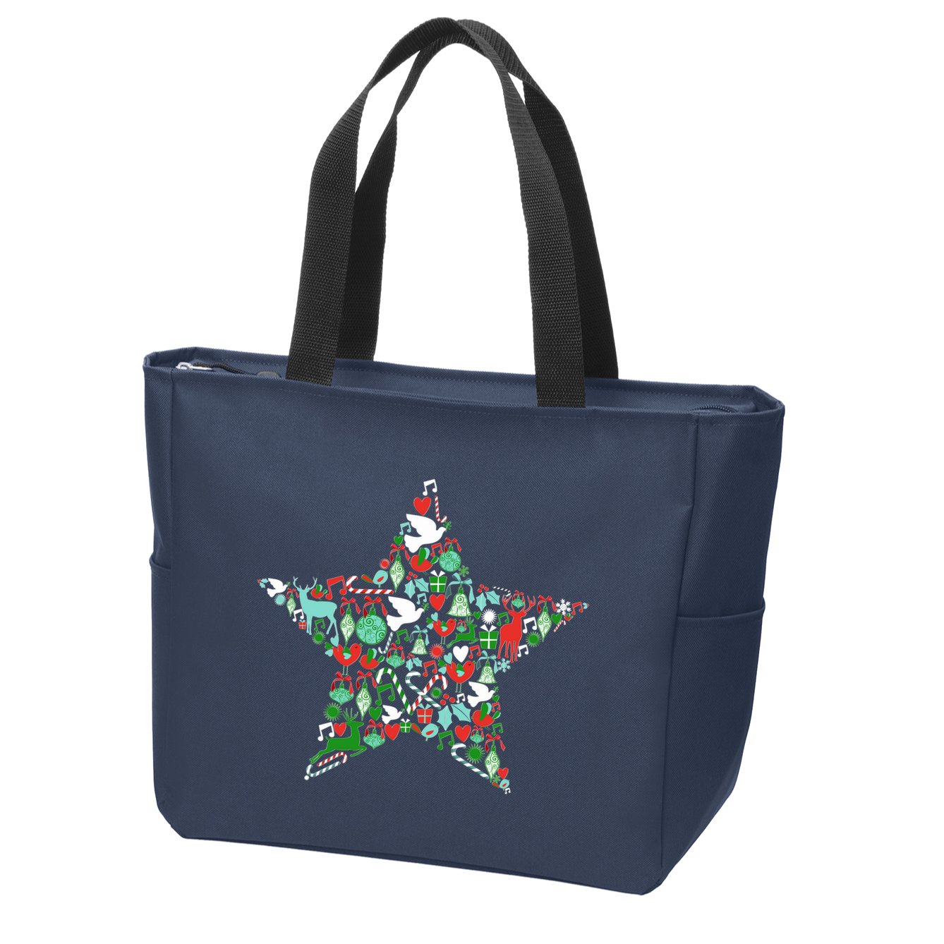 Festive Christmas Pattern Star Zip Tote Bag