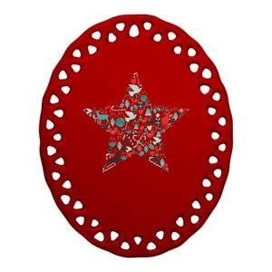 Festive Christmas Pattern Star Ceramic Oval Ornament