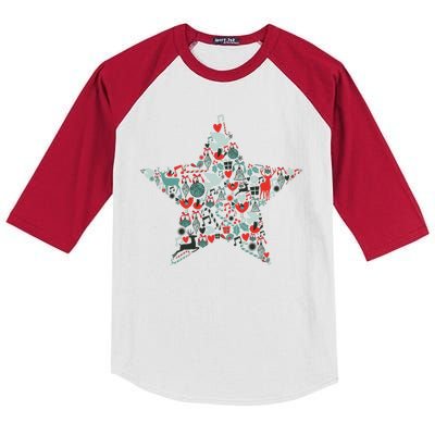 Festive Christmas Pattern Star Kids Colorblock Raglan Jersey