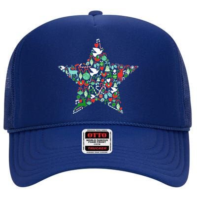 Festive Christmas Pattern Star High Crown Mesh Back Trucker Hat