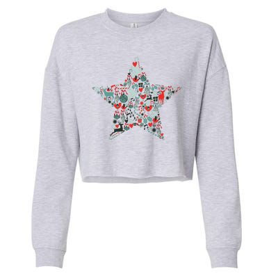 Festive Christmas Pattern Star Cropped Pullover Crew