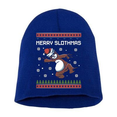 Funny Costume Pj Christmas Merry Slothmas Ugly Xmas Cool Gift Short Acrylic Beanie