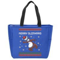 Funny Costume Pj Christmas Merry Slothmas Ugly Xmas Cool Gift Zip Tote Bag