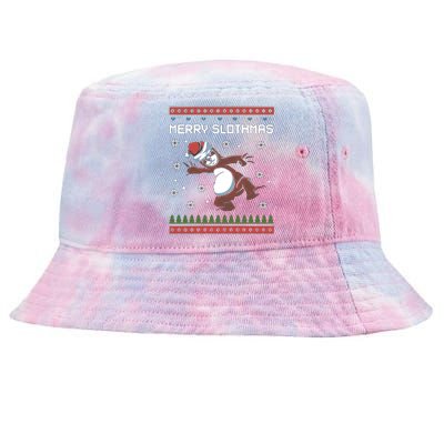 Funny Costume Pj Christmas Merry Slothmas Ugly Xmas Cool Gift Tie-Dyed Bucket Hat