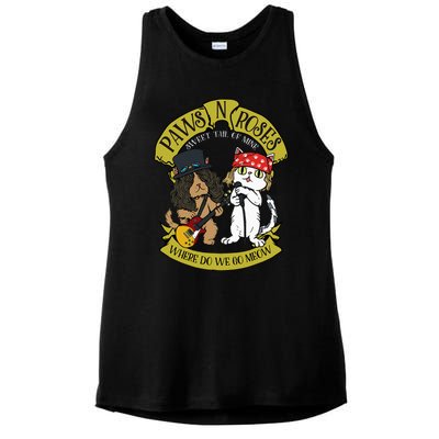 Funny Cat Paws Rock Music Gift Women Funny Cat Ladies PosiCharge Tri-Blend Wicking Tank