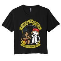 Funny Cat Paws Rock Music Gift Women Funny Cat Women's Crop Top Tee