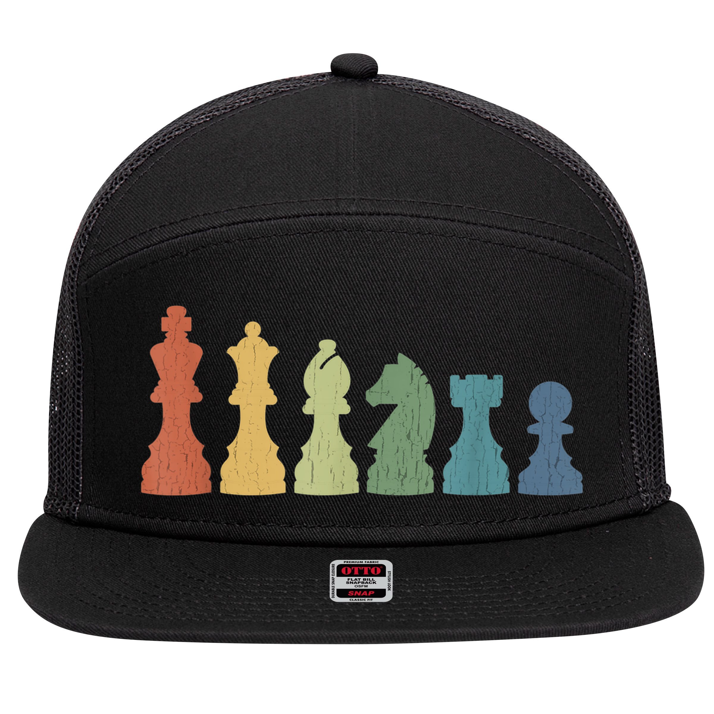Funny Chess Pieces Board Game Lover Player Themed Chess Gift 7 Panel Mesh Trucker Snapback Hat