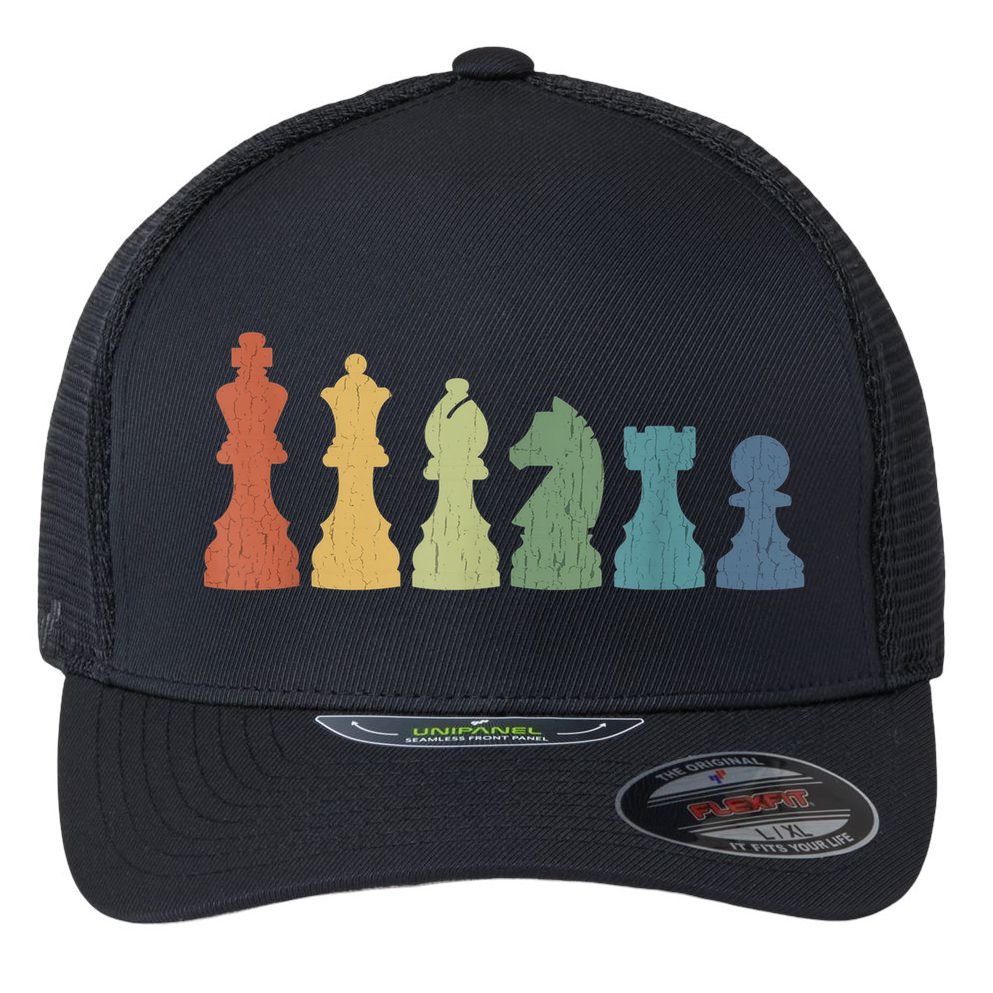 Funny Chess Pieces Board Game Lover Player Themed Chess Gift Flexfit Unipanel Trucker Cap