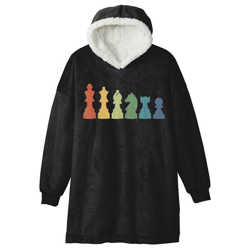 Funny Chess Pieces Board Game Lover Player Themed Chess Gift Hooded Wearable Blanket