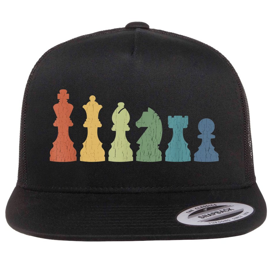 Funny Chess Pieces Board Game Lover Player Themed Chess Gift Flat Bill Trucker Hat