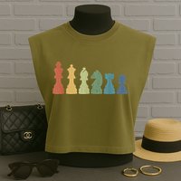 Funny Chess Pieces Board Game Lover Player Themed Chess Gift Garment-Dyed Women's Muscle Tee