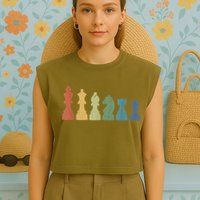Funny Chess Pieces Board Game Lover Player Themed Chess Gift Garment-Dyed Women's Muscle Tee