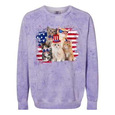 Funny Cat Patriotic USA Cat Lovers Cat Moms 4th July Colorblast Crewneck Sweatshirt