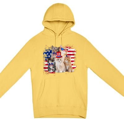 Funny Cat Patriotic USA Cat Lovers Cat Moms 4th July Premium Pullover Hoodie