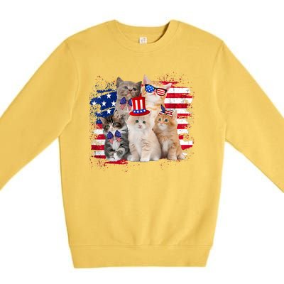 Funny Cat Patriotic USA Cat Lovers Cat Moms 4th July Premium Crewneck Sweatshirt