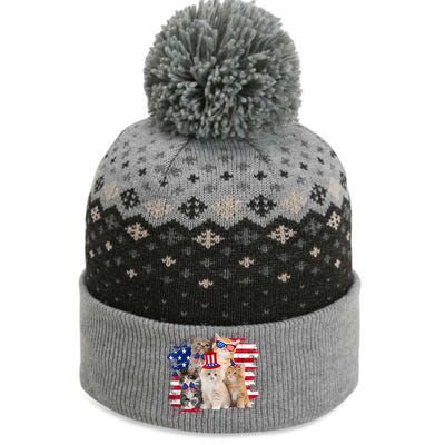 Funny Cat Patriotic USA Cat Lovers Cat Moms 4th July The Baniff Cuffed Pom Beanie