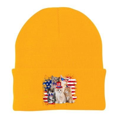 Funny Cat Patriotic USA Cat Lovers Cat Moms 4th July Knit Cap Winter Beanie