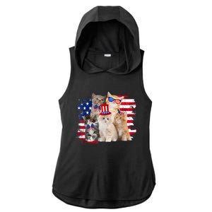 Funny Cat Patriotic USA Cat Lovers Cat Moms 4th July Ladies PosiCharge Tri-Blend Wicking Draft Hoodie Tank